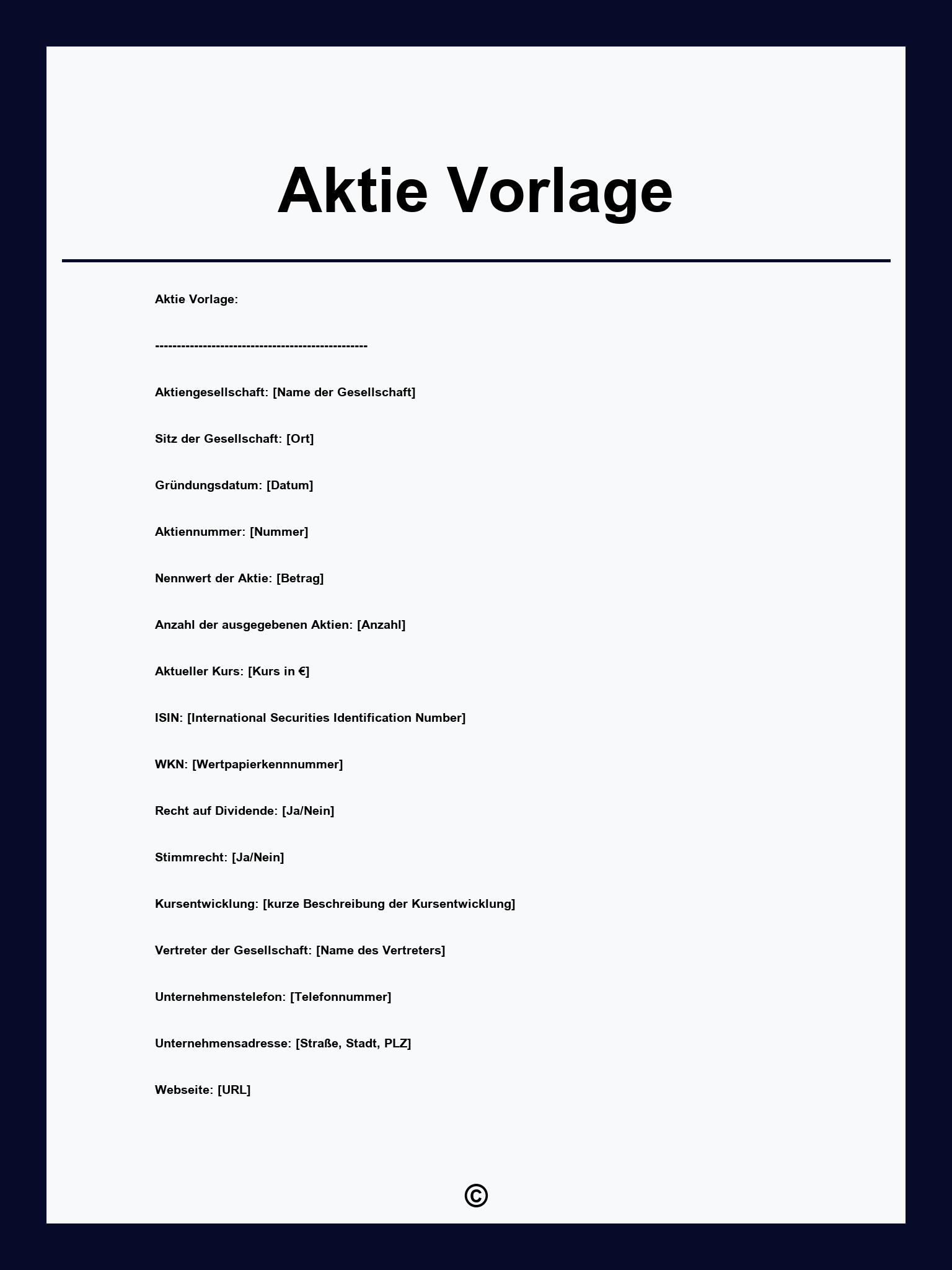 Aktie Vorlage