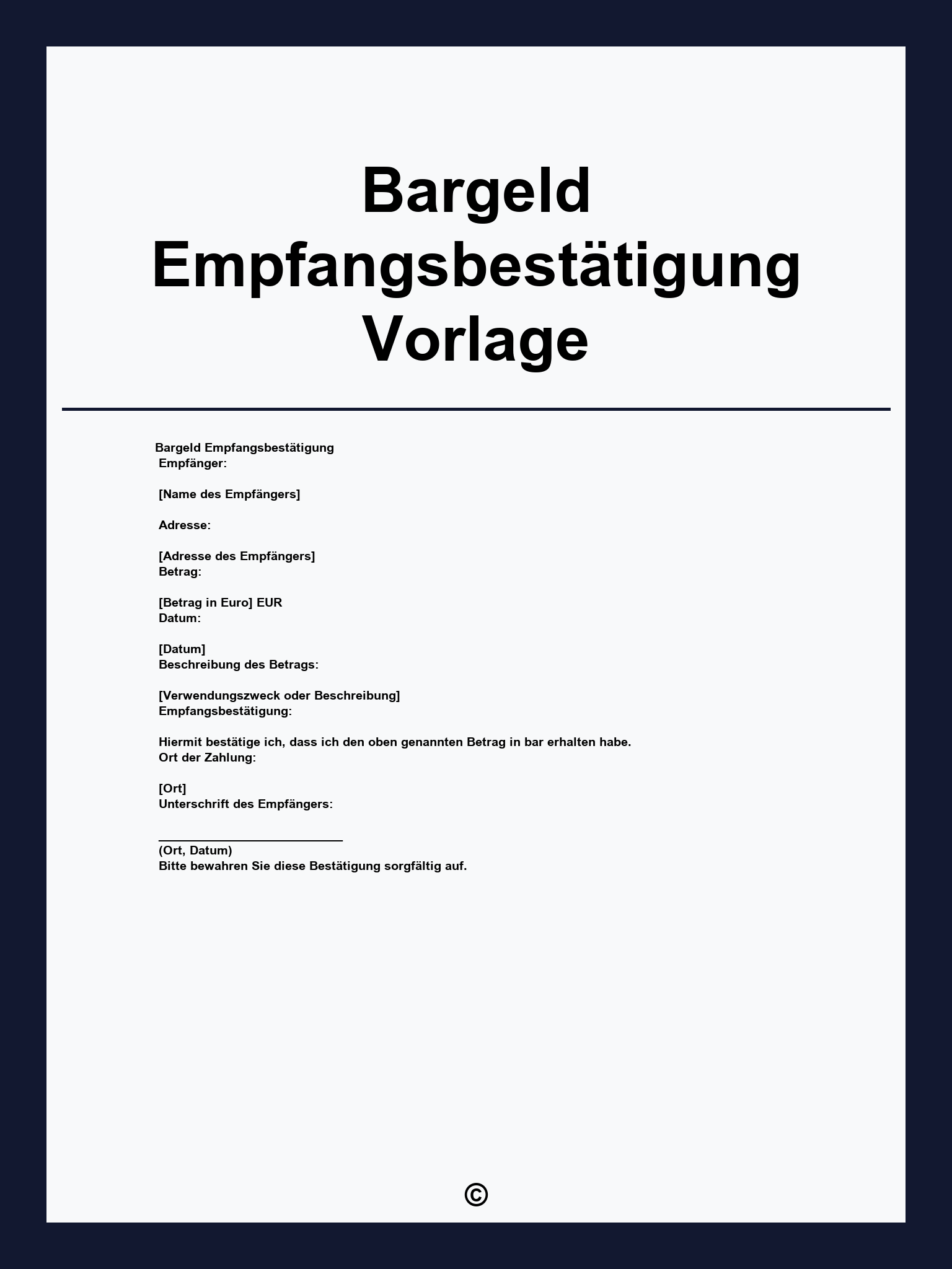 Bargeld Empfangsbestätigung Vorlage
