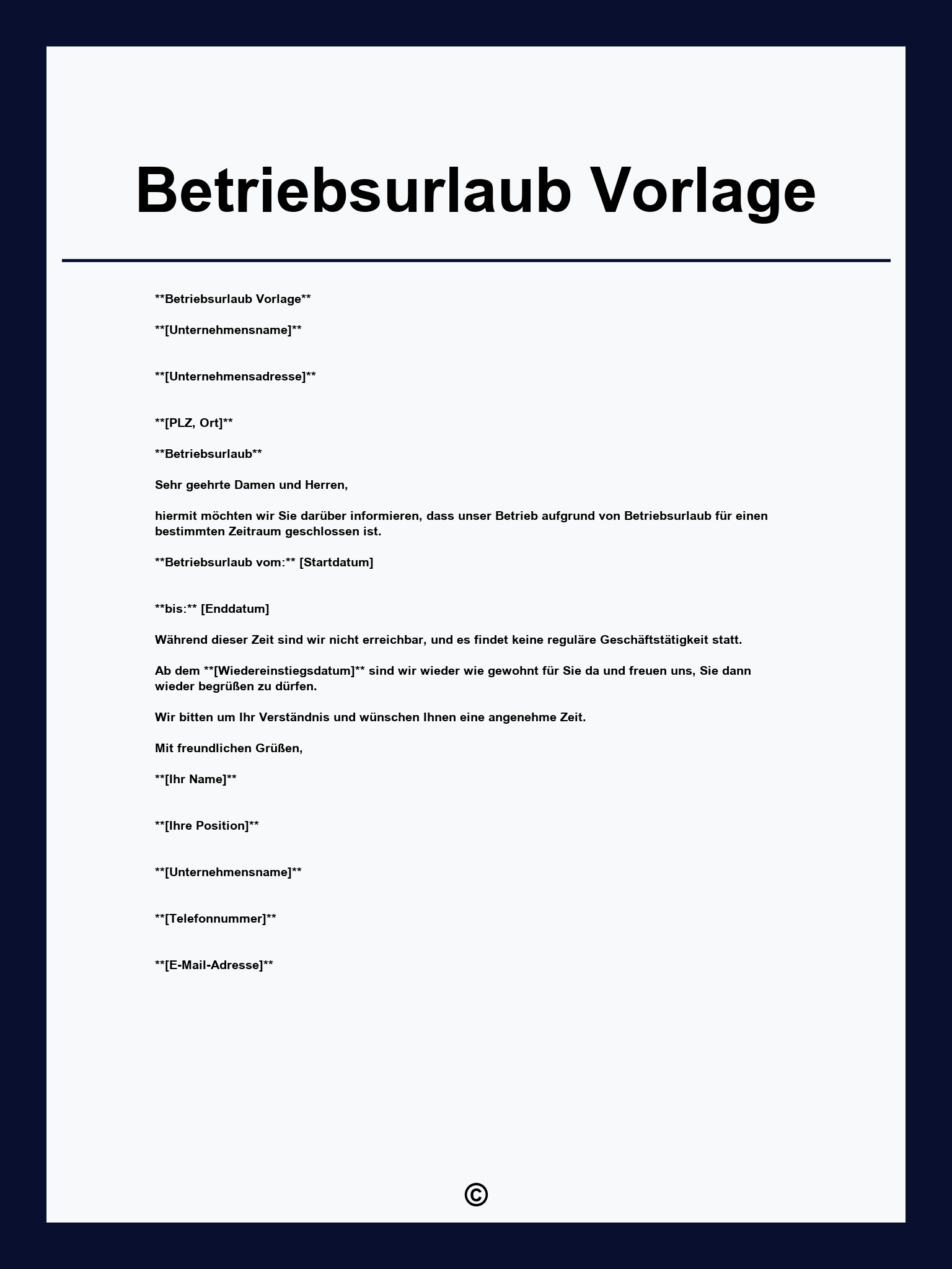 Betriebsurlaub Vorlage