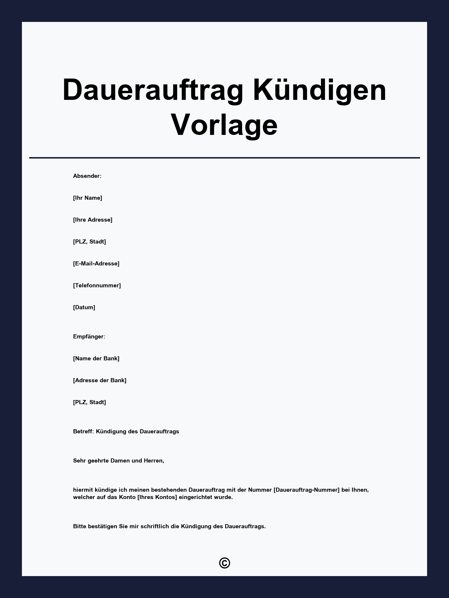 Dauerauftrag Kündigen Vorlage