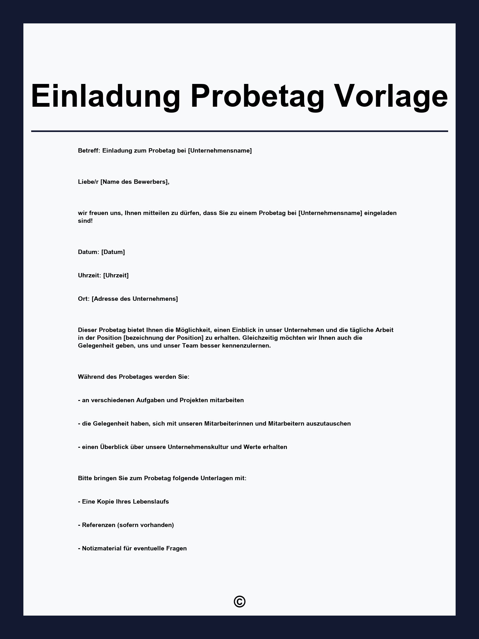 Einladung Probetag Vorlage