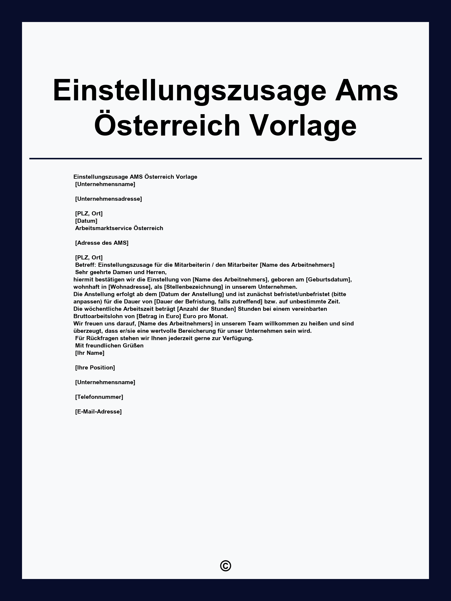 Einstellungszusage Ams Österreich Vorlage