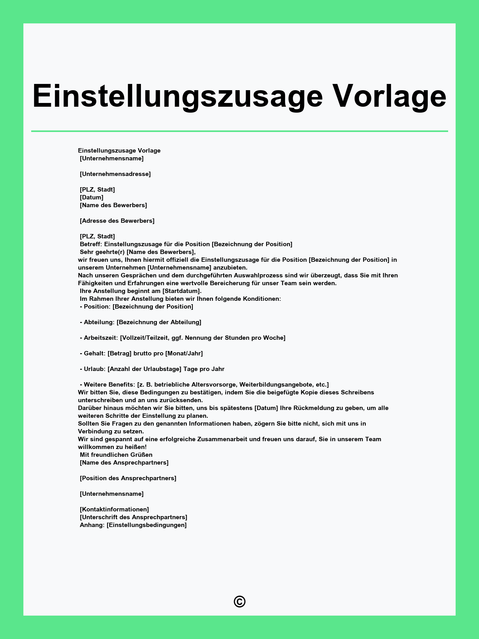 Einstellungszusage Vorlage