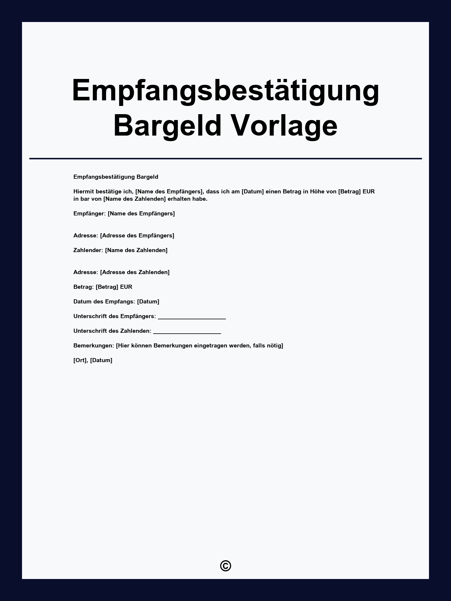 Empfangsbestätigung Bargeld Vorlage