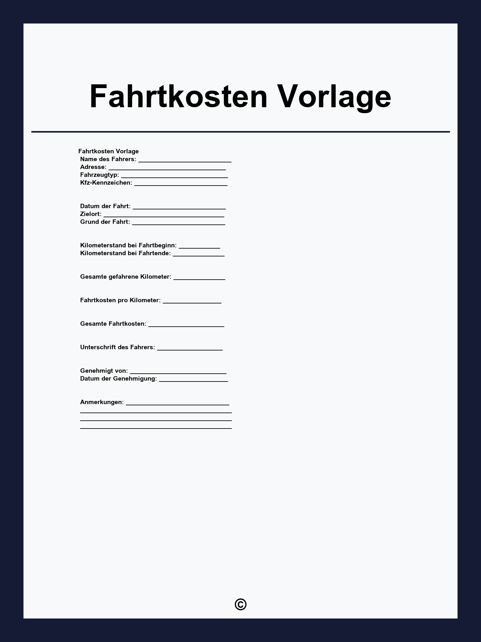 Fahrtkosten Vorlage