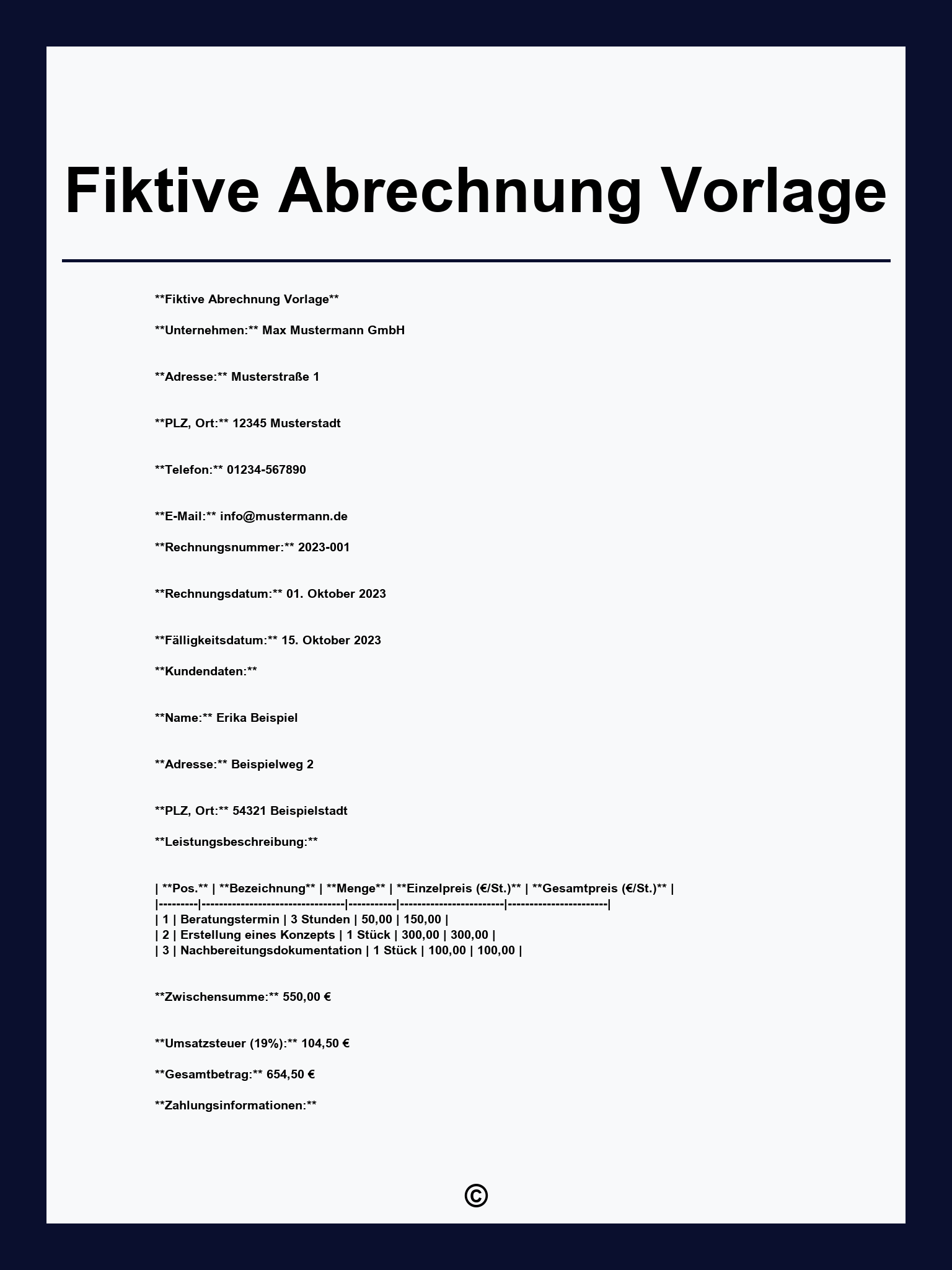 Fiktive Abrechnung Vorlage