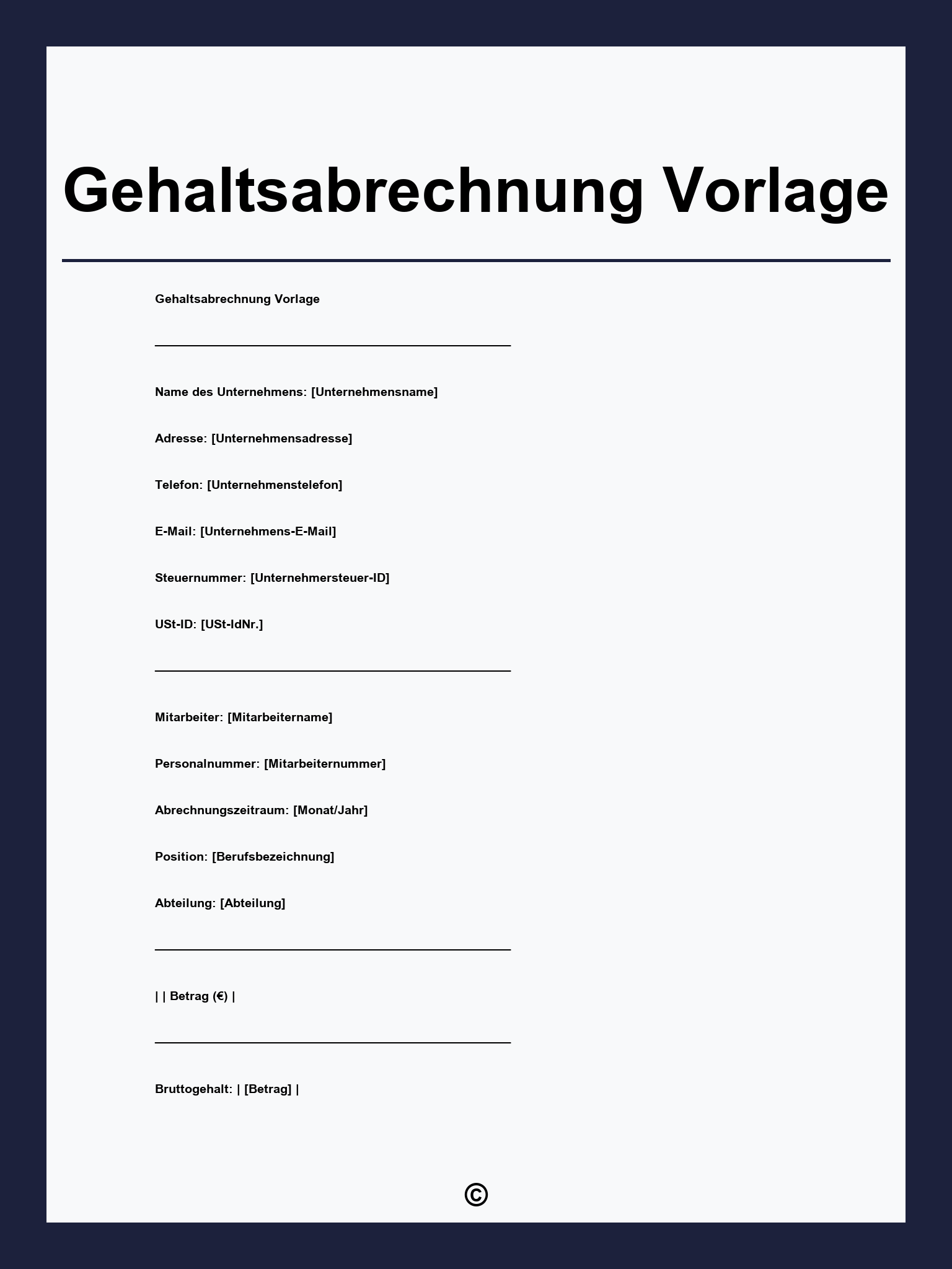 Gehaltsabrechnung Vorlage