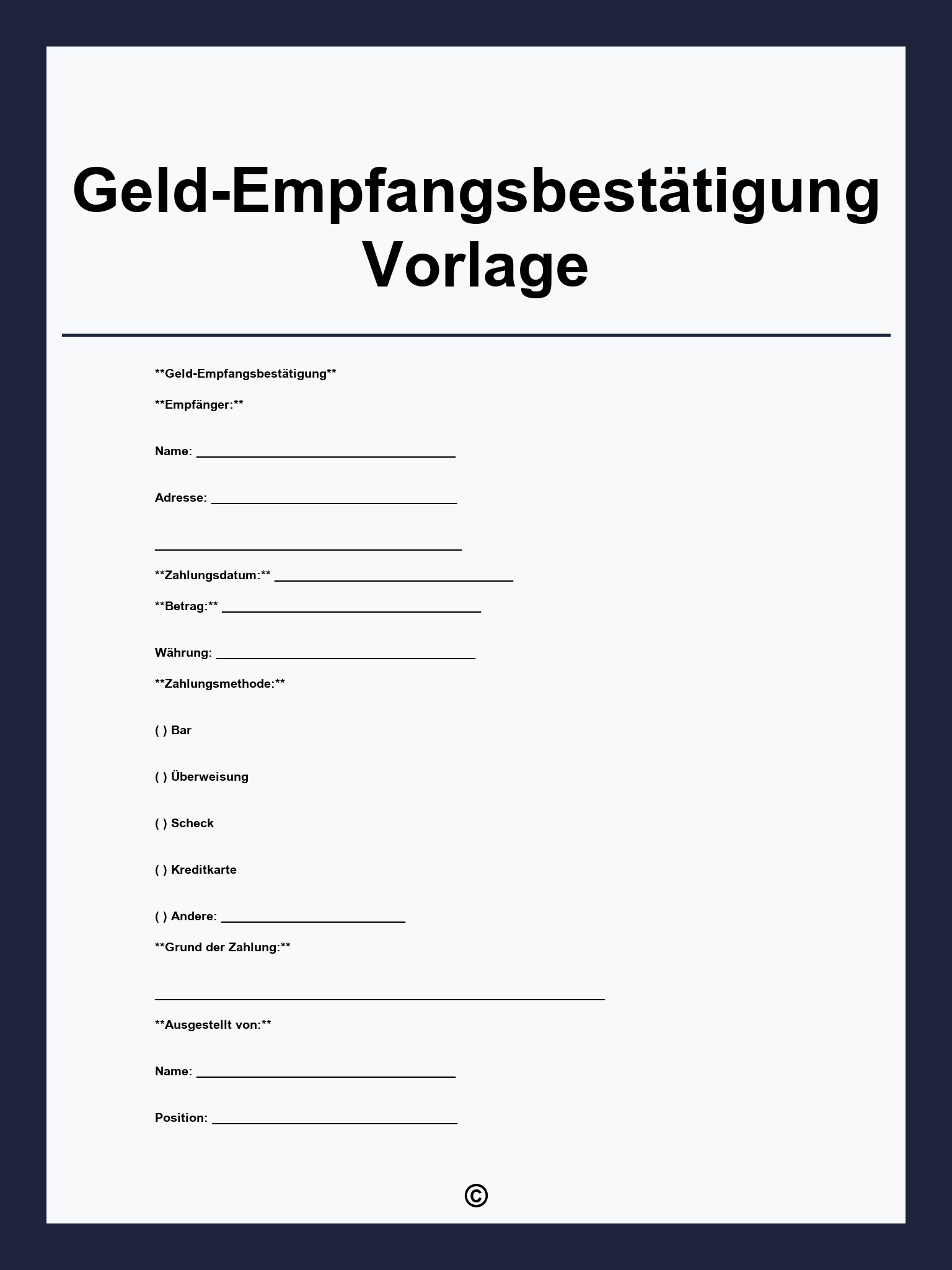 Geld-Empfangsbestätigung Vorlage