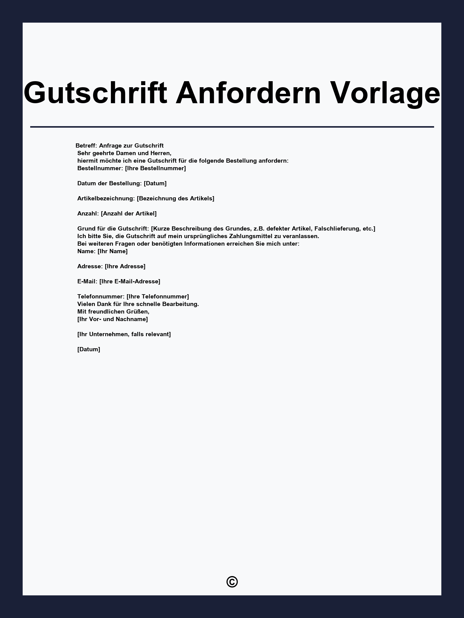 Gutschrift Anfordern Vorlage