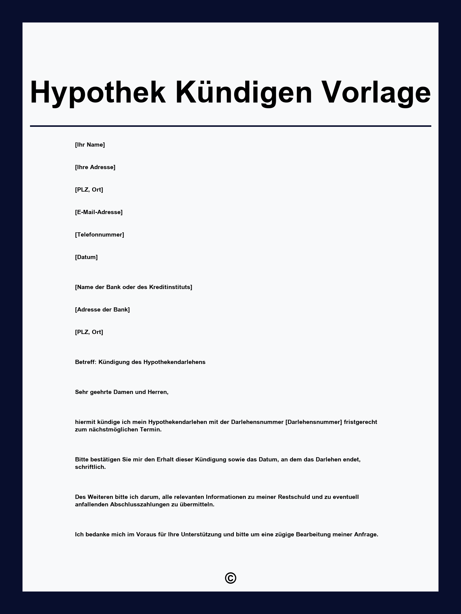 Hypothek Kündigen Vorlage