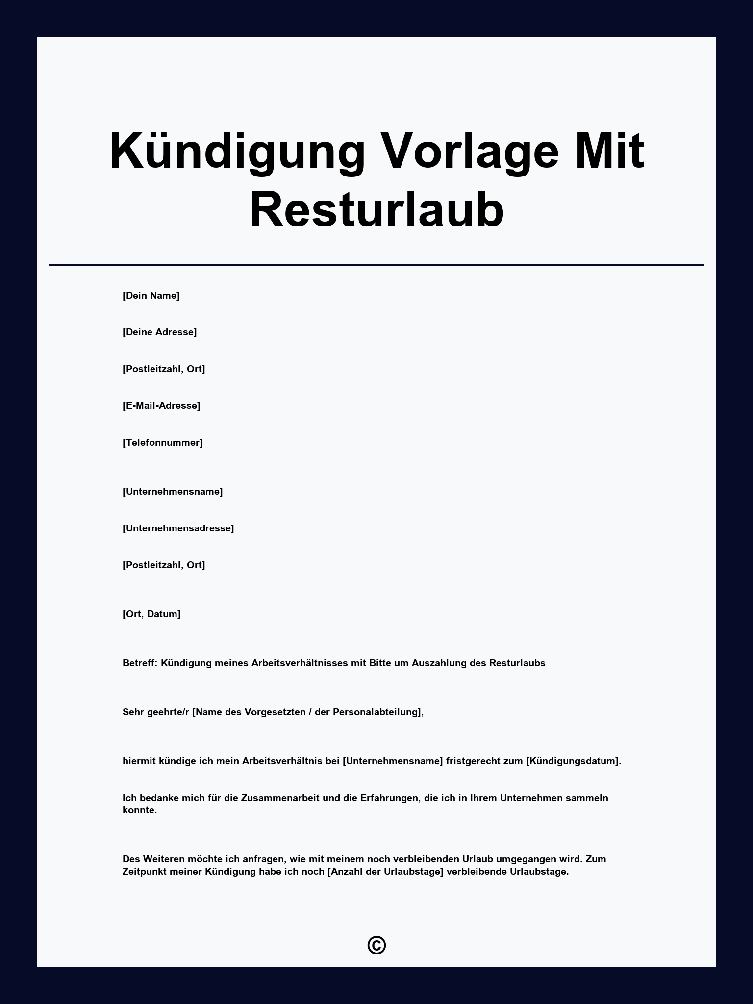 Kündigung Vorlage Mit Resturlaub