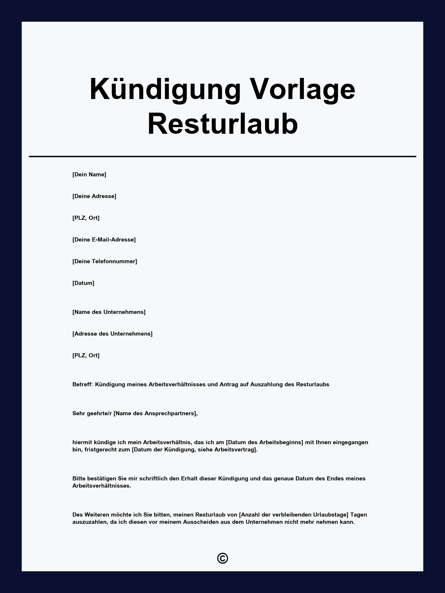 Kündigung Vorlage Resturlaub