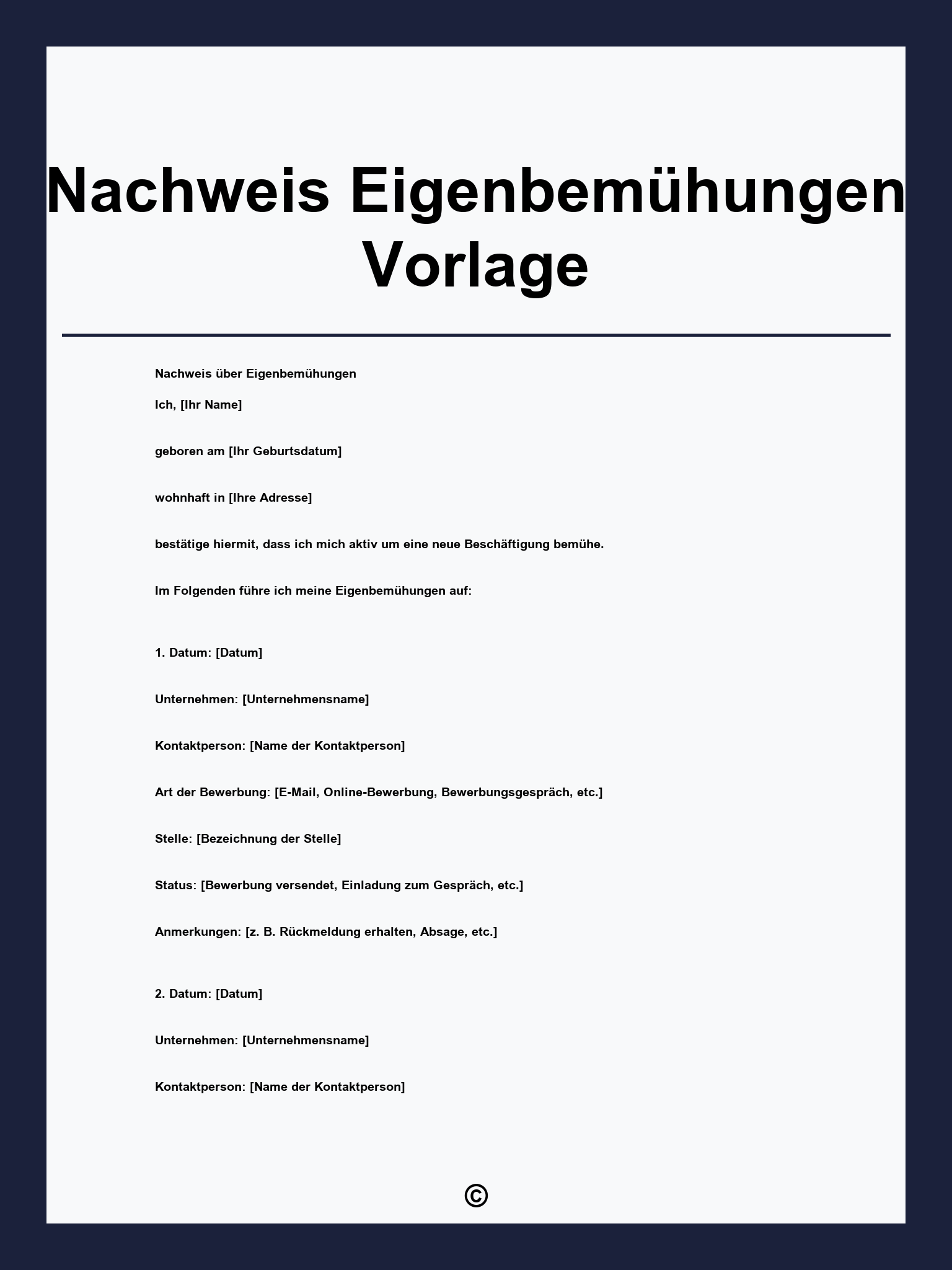 Nachweis Eigenbemühungen Vorlage