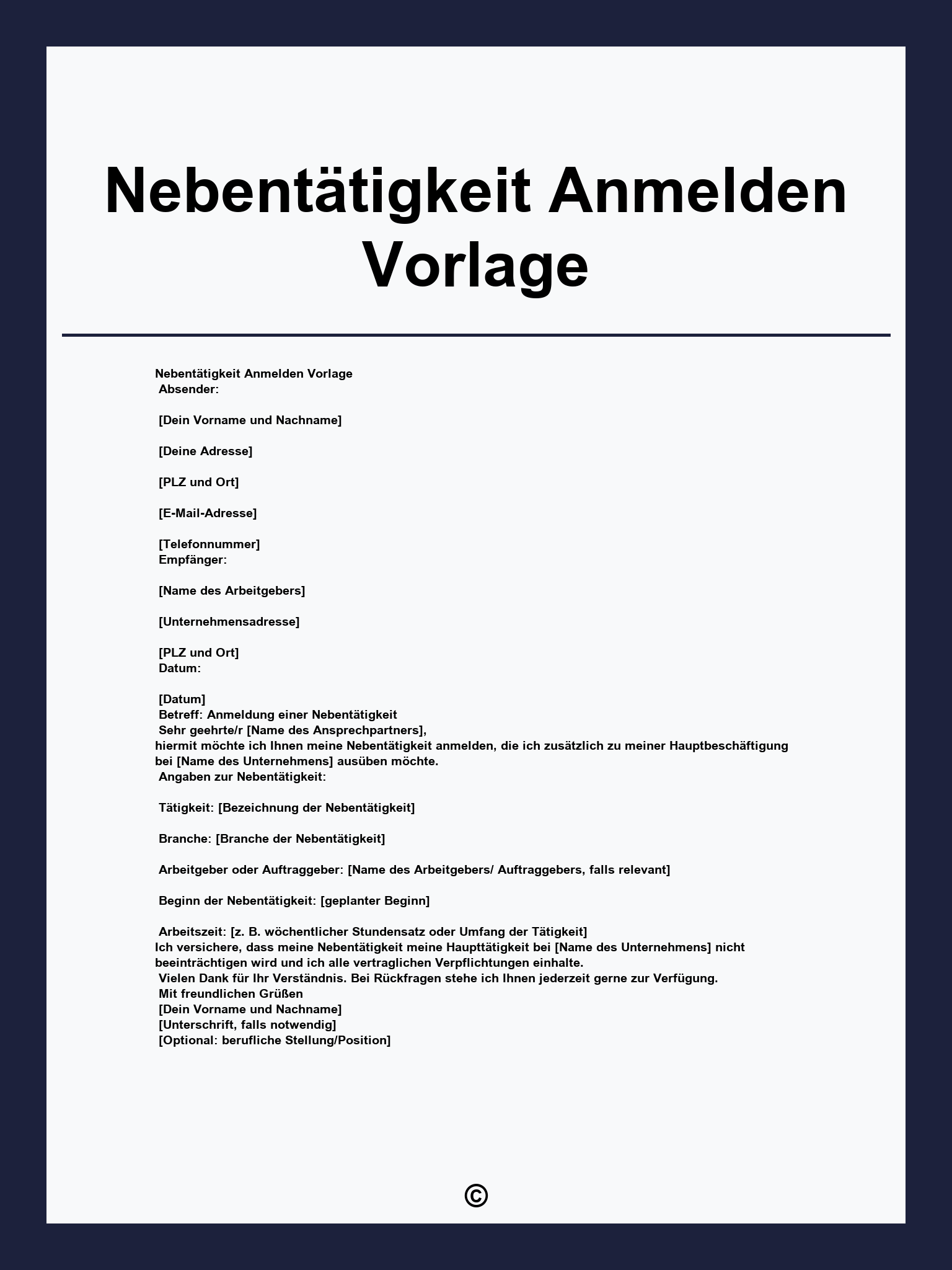 Nebentätigkeit Anmelden Vorlage