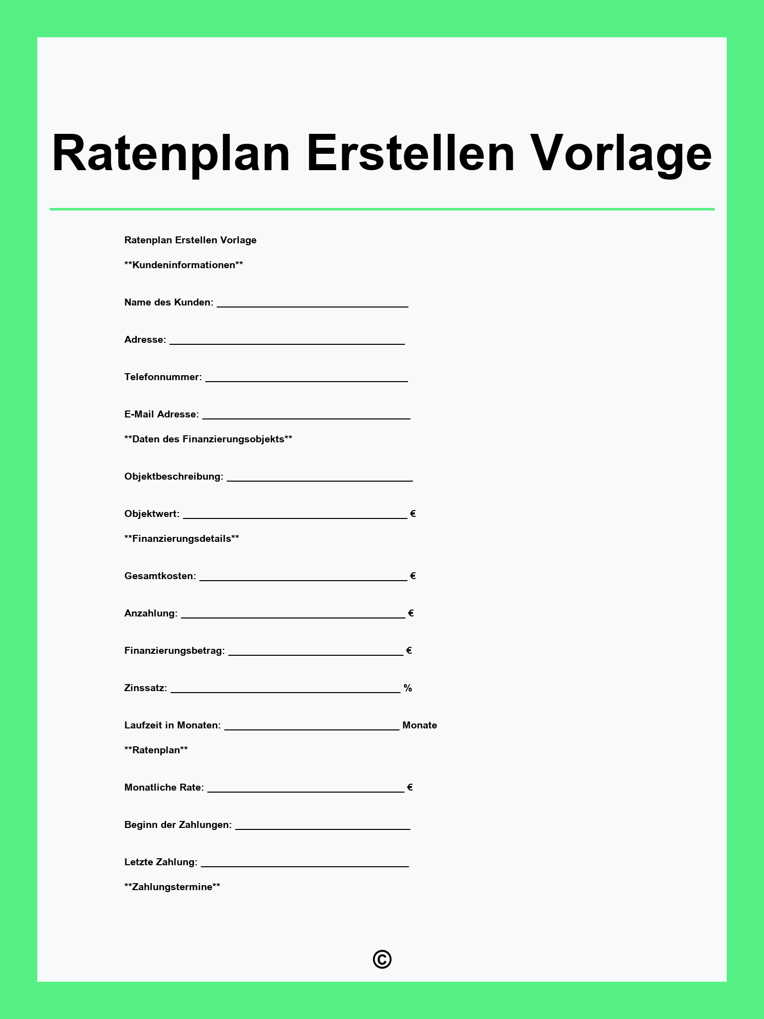 Ratenplan Erstellen Vorlage
