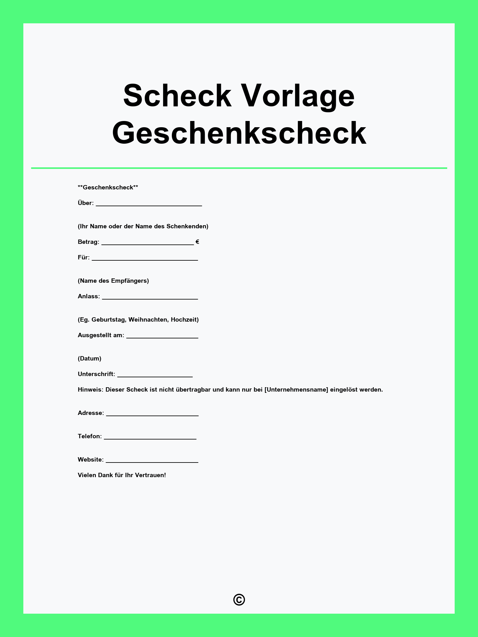 Scheck Vorlage Geschenkscheck