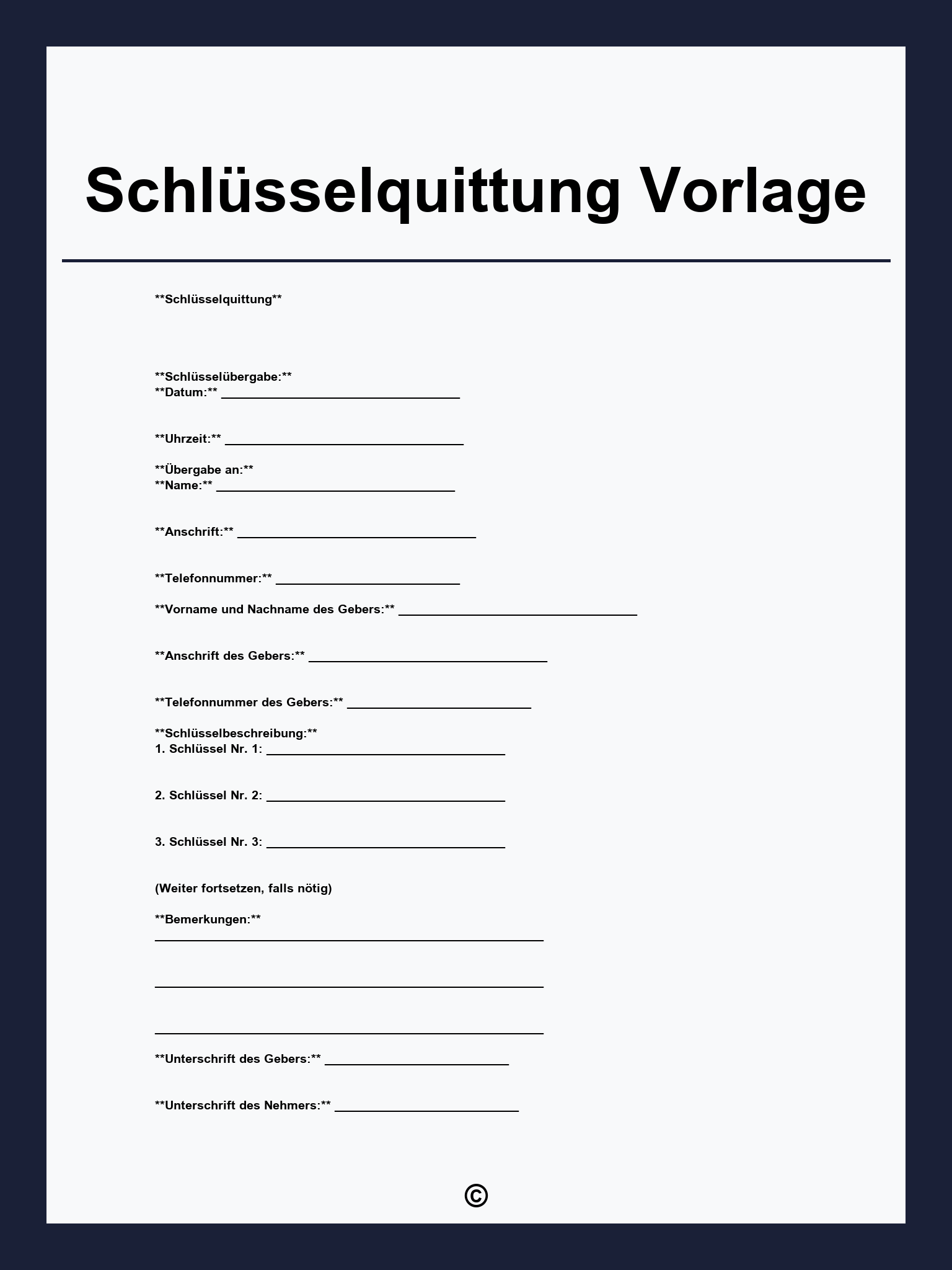 Schlüsselquittung Vorlage