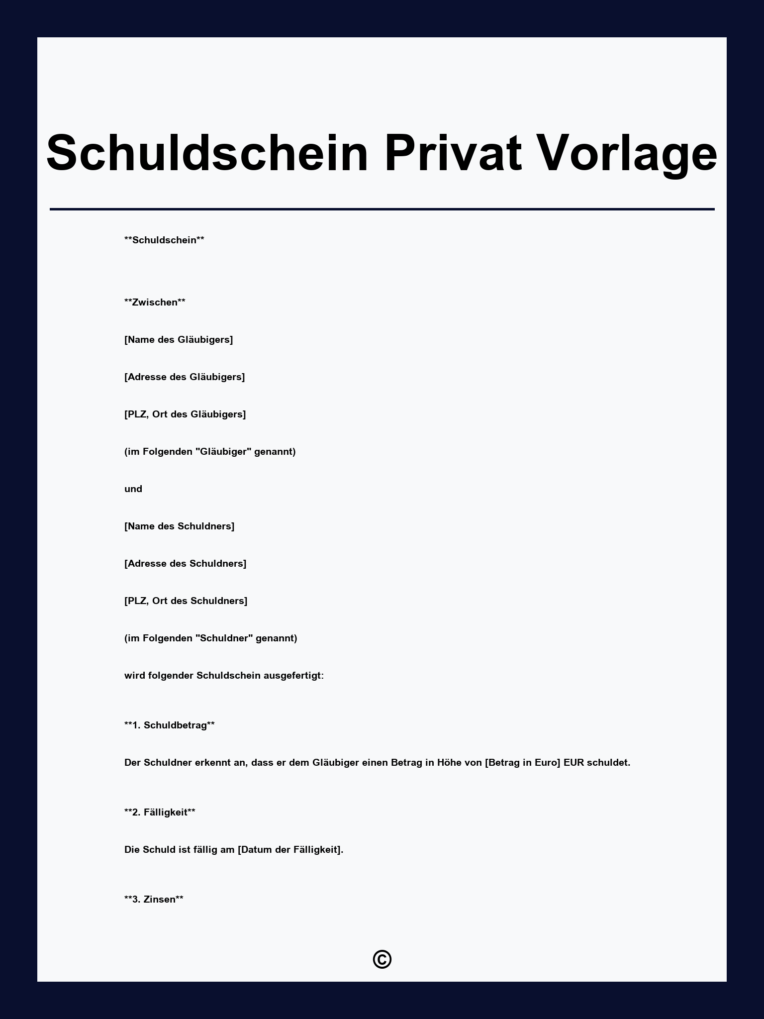 Schuldschein Privat Vorlage