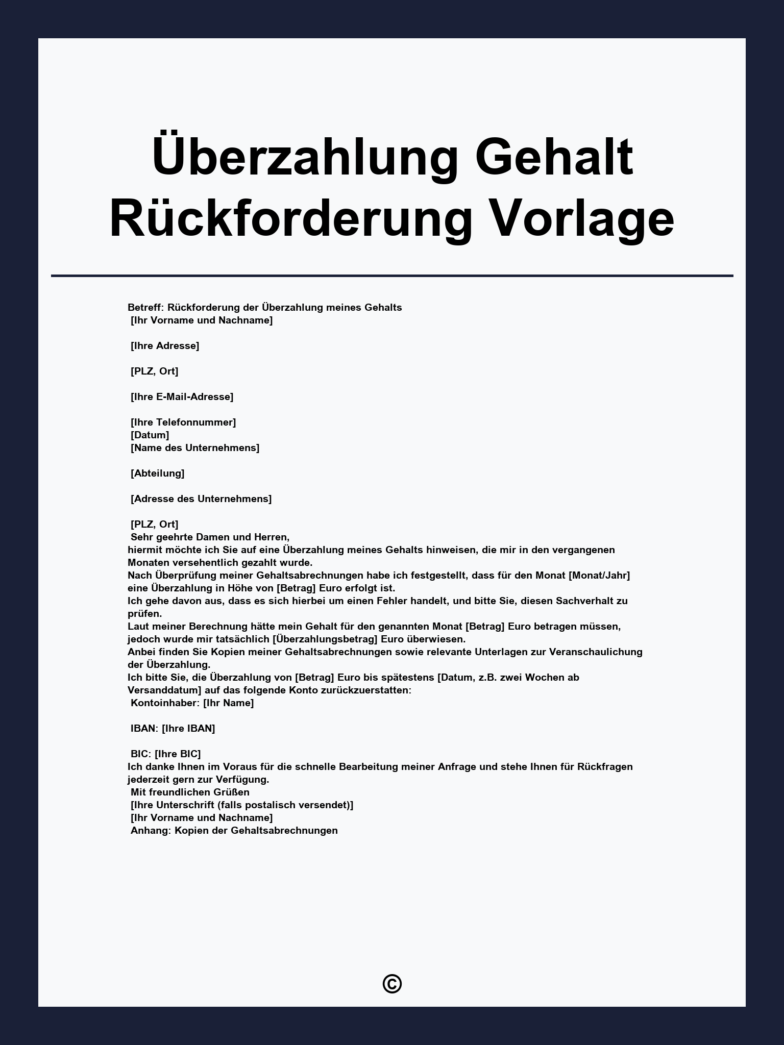 Überzahlung Gehalt Rückforderung Vorlage