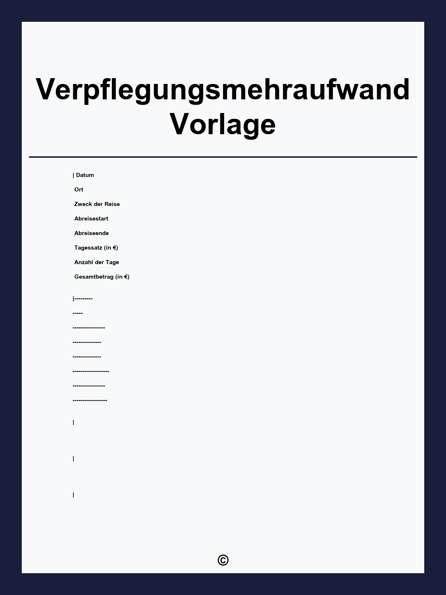 Verpflegungsmehraufwand Vorlage
