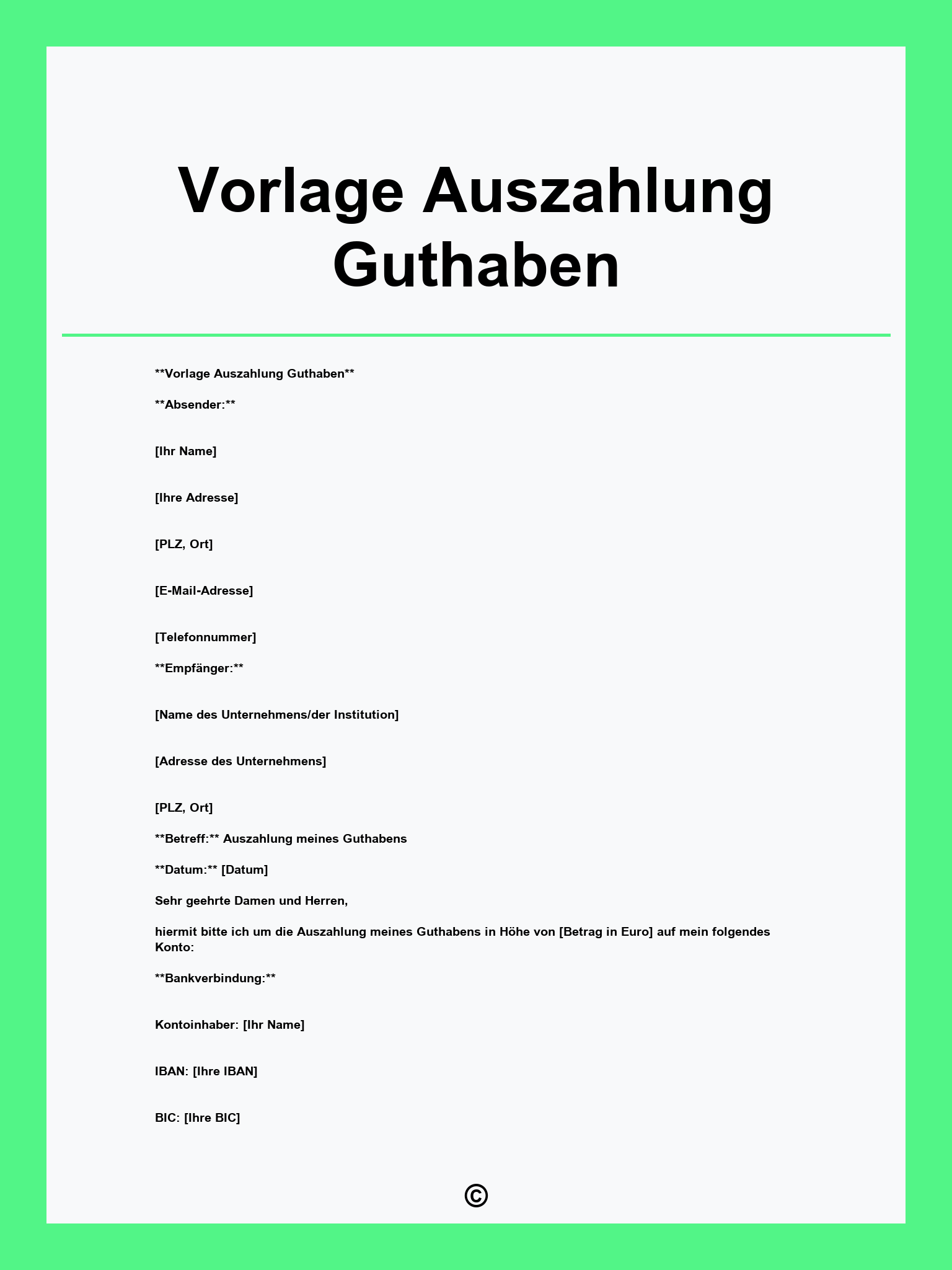 Vorlage Auszahlung Guthaben