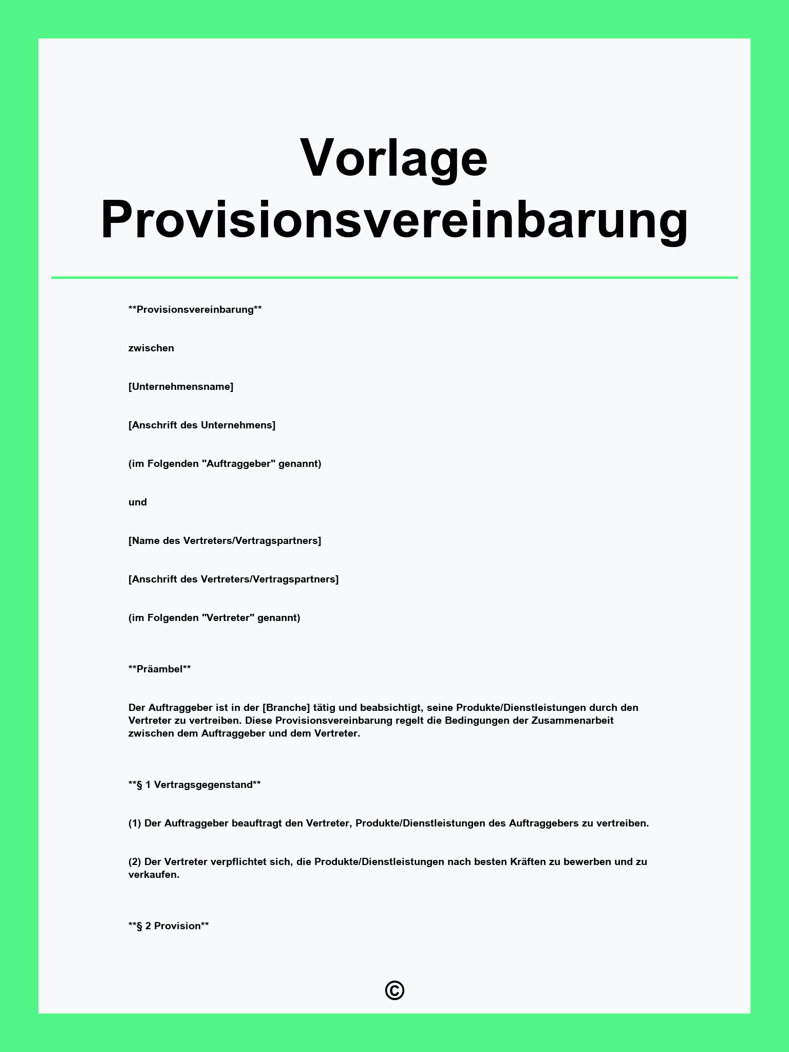 Vorlage Provisionsvereinbarung