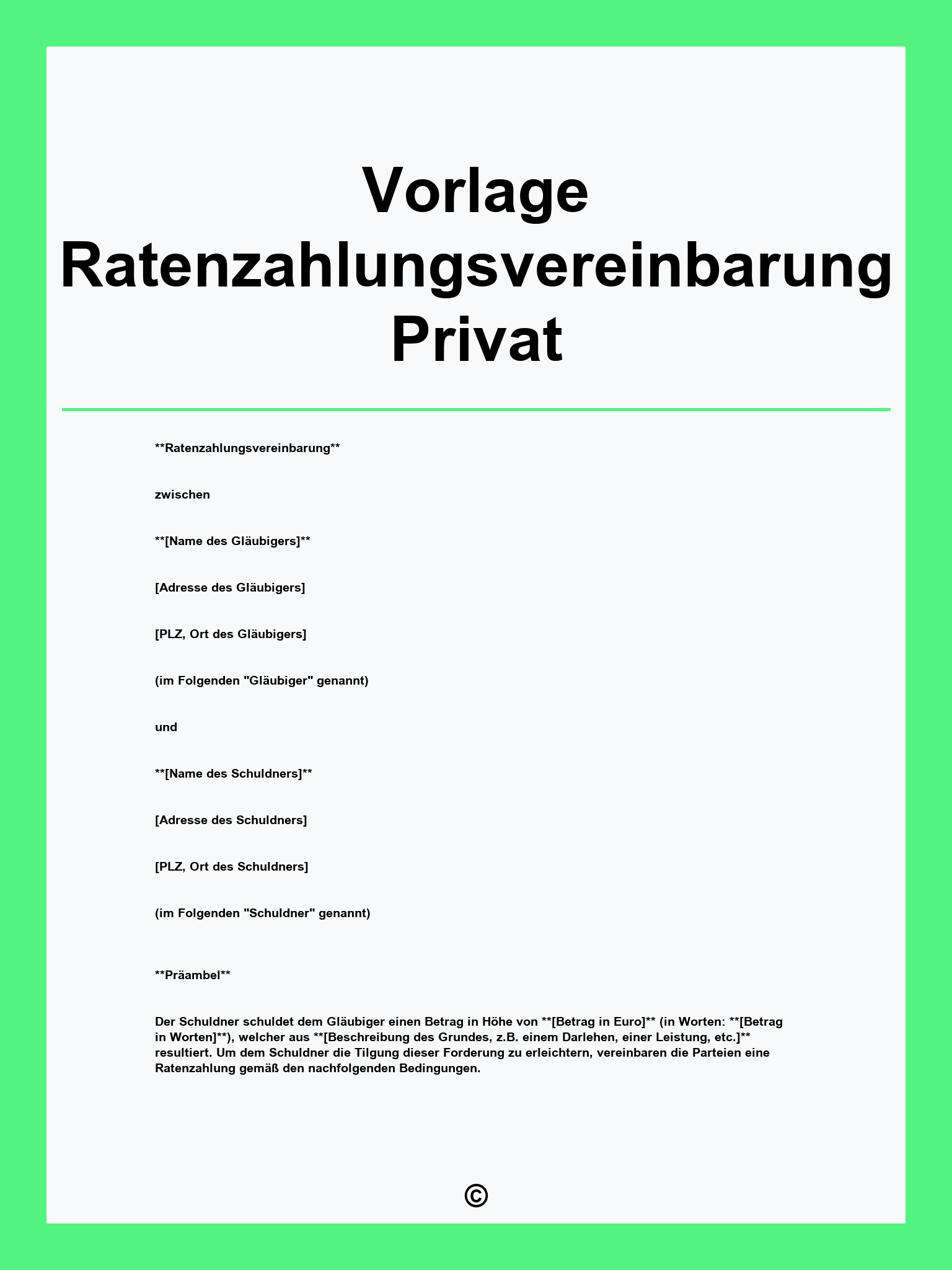 Vorlage Ratenzahlungsvereinbarung Privat