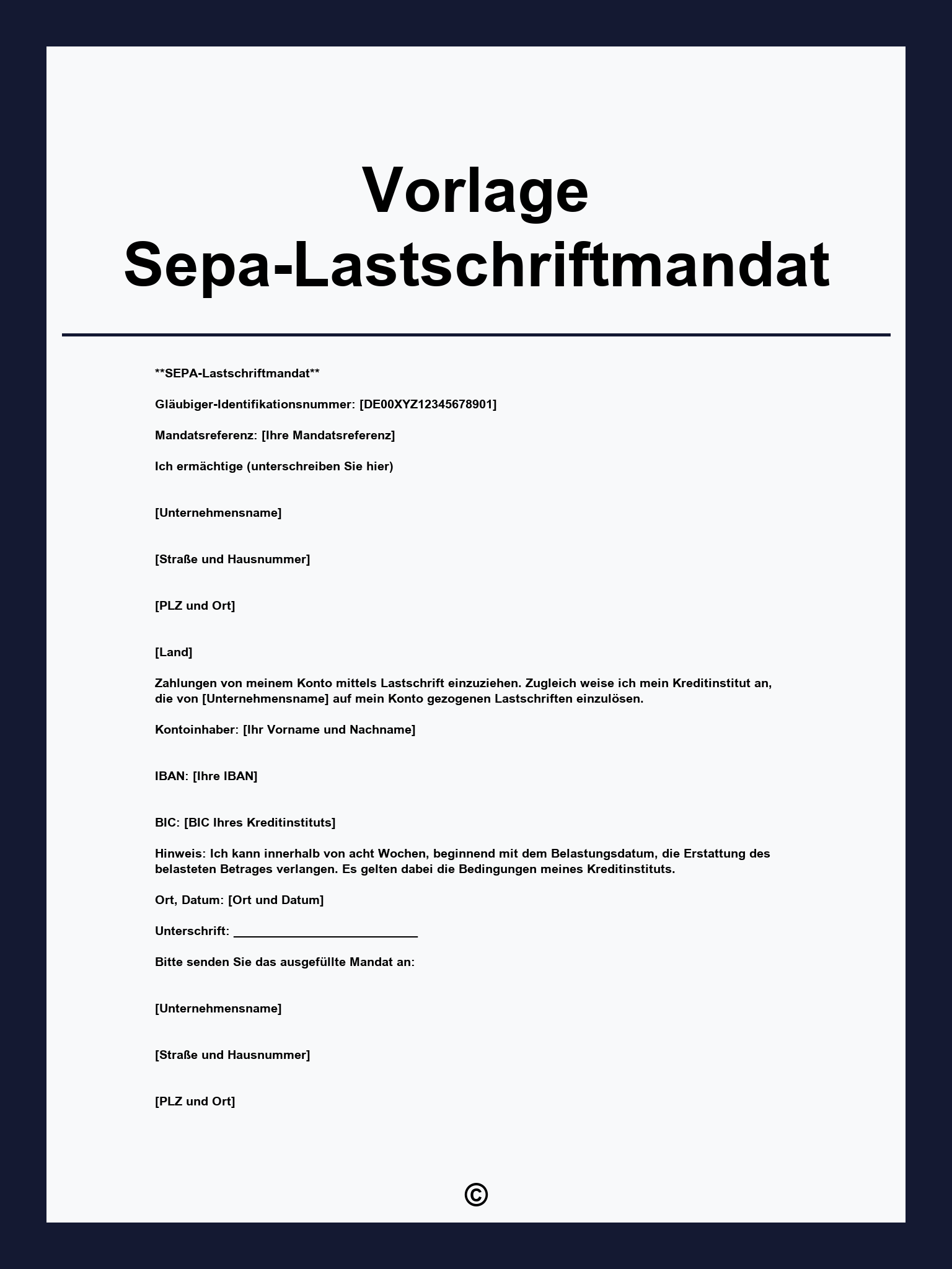 Vorlage Sepa-Lastschriftmandat