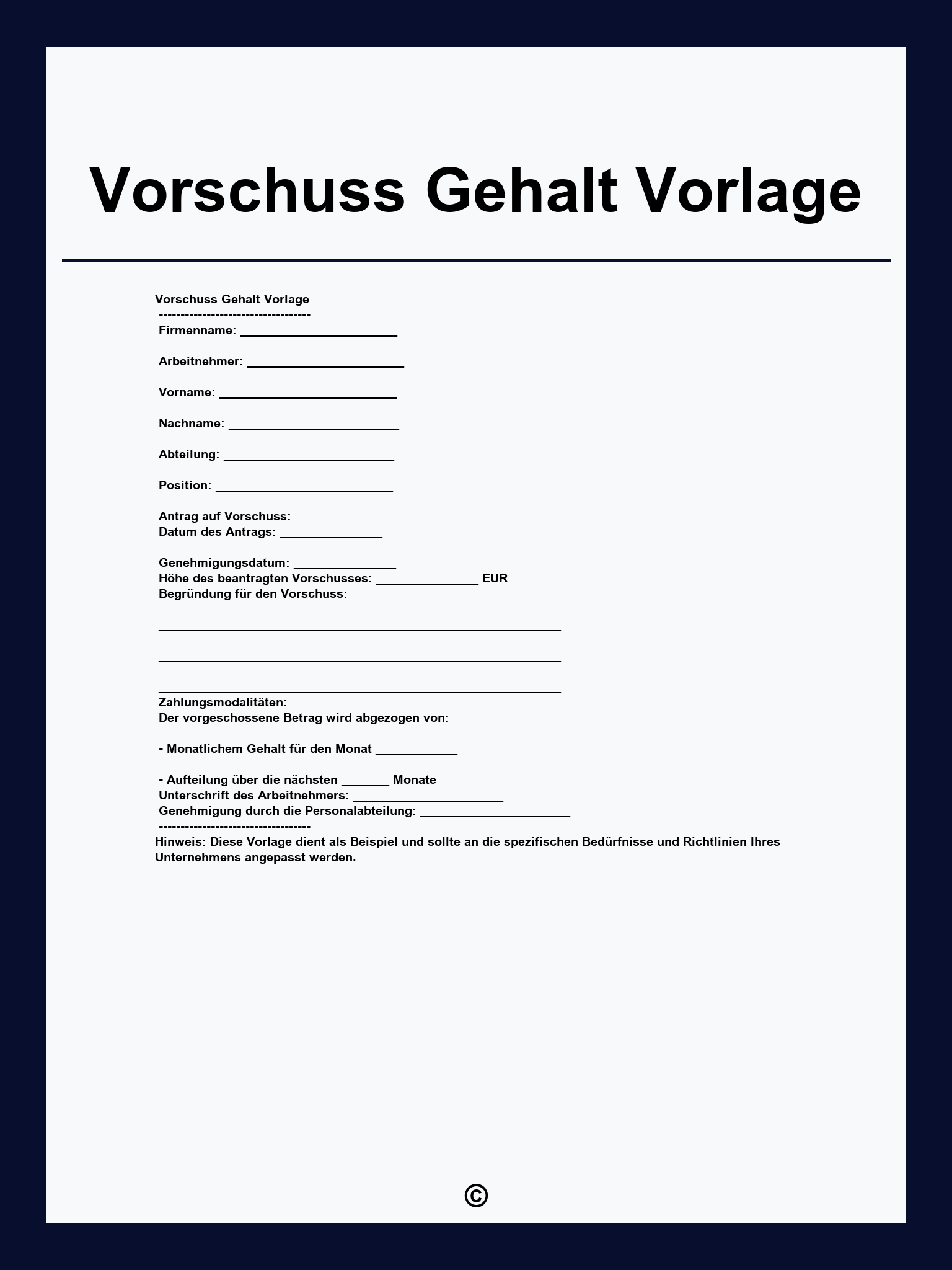 Vorschuss Gehalt Vorlage