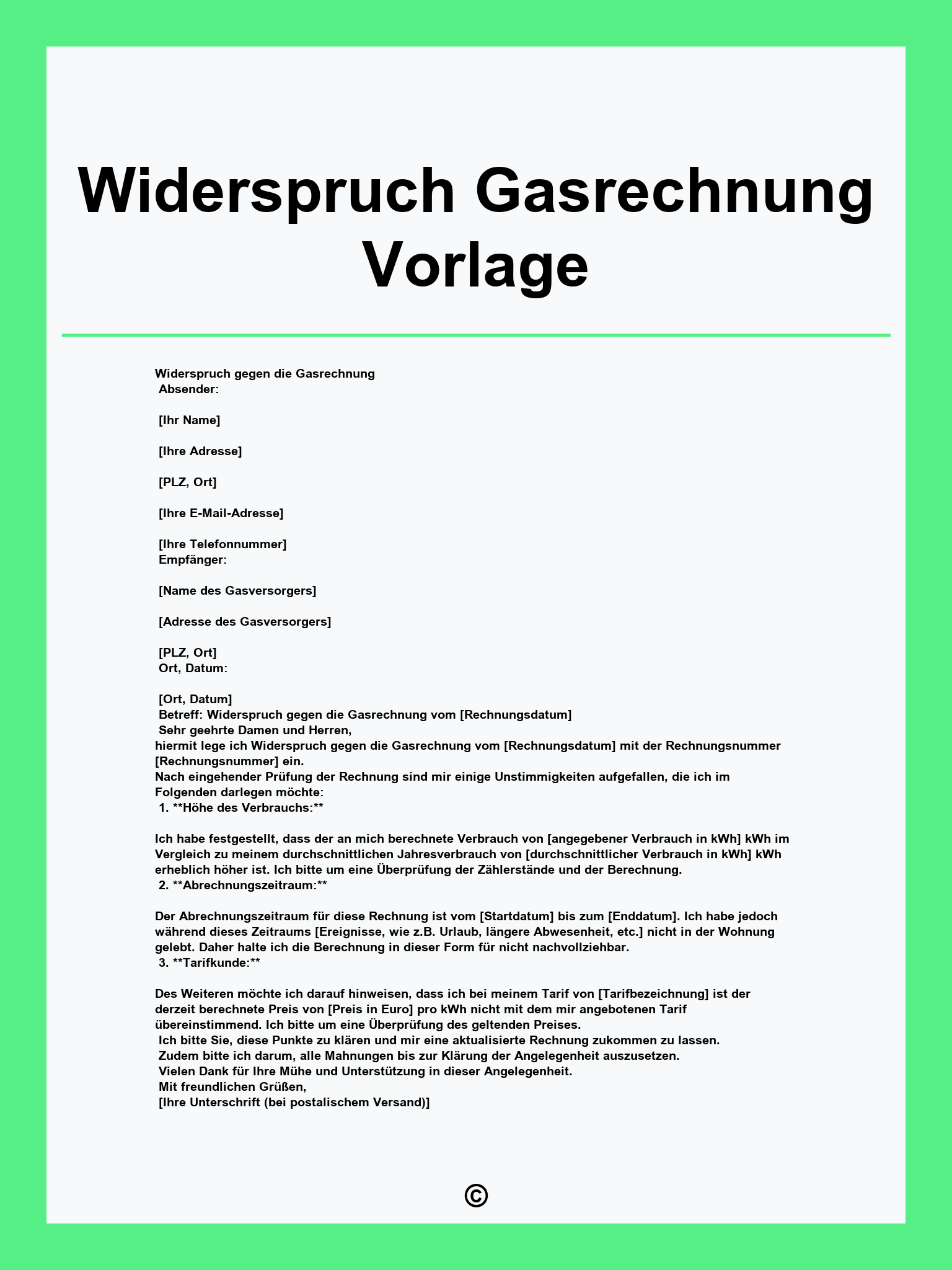 Widerspruch Gasrechnung Vorlage