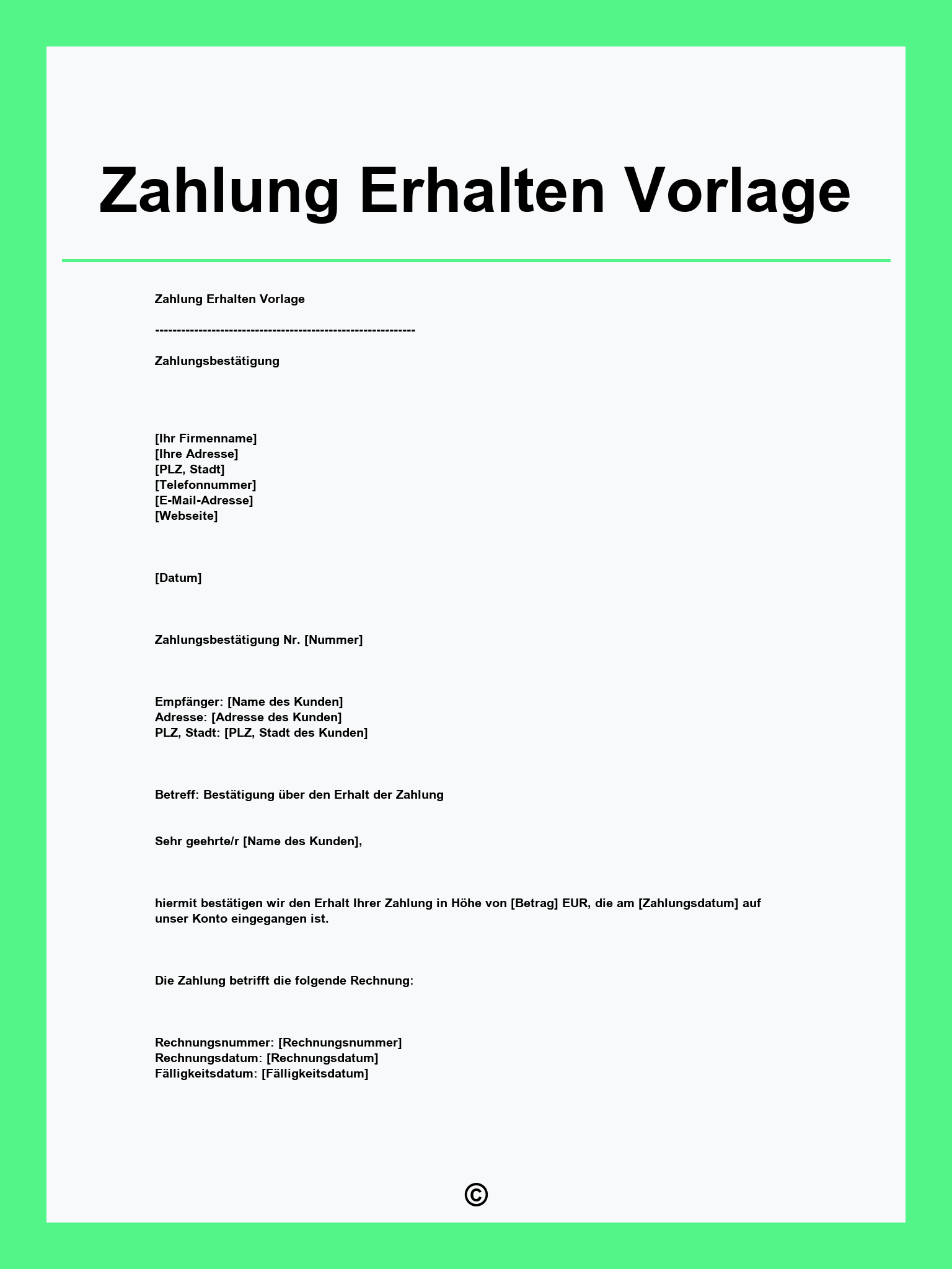 Zahlung Erhalten Vorlage