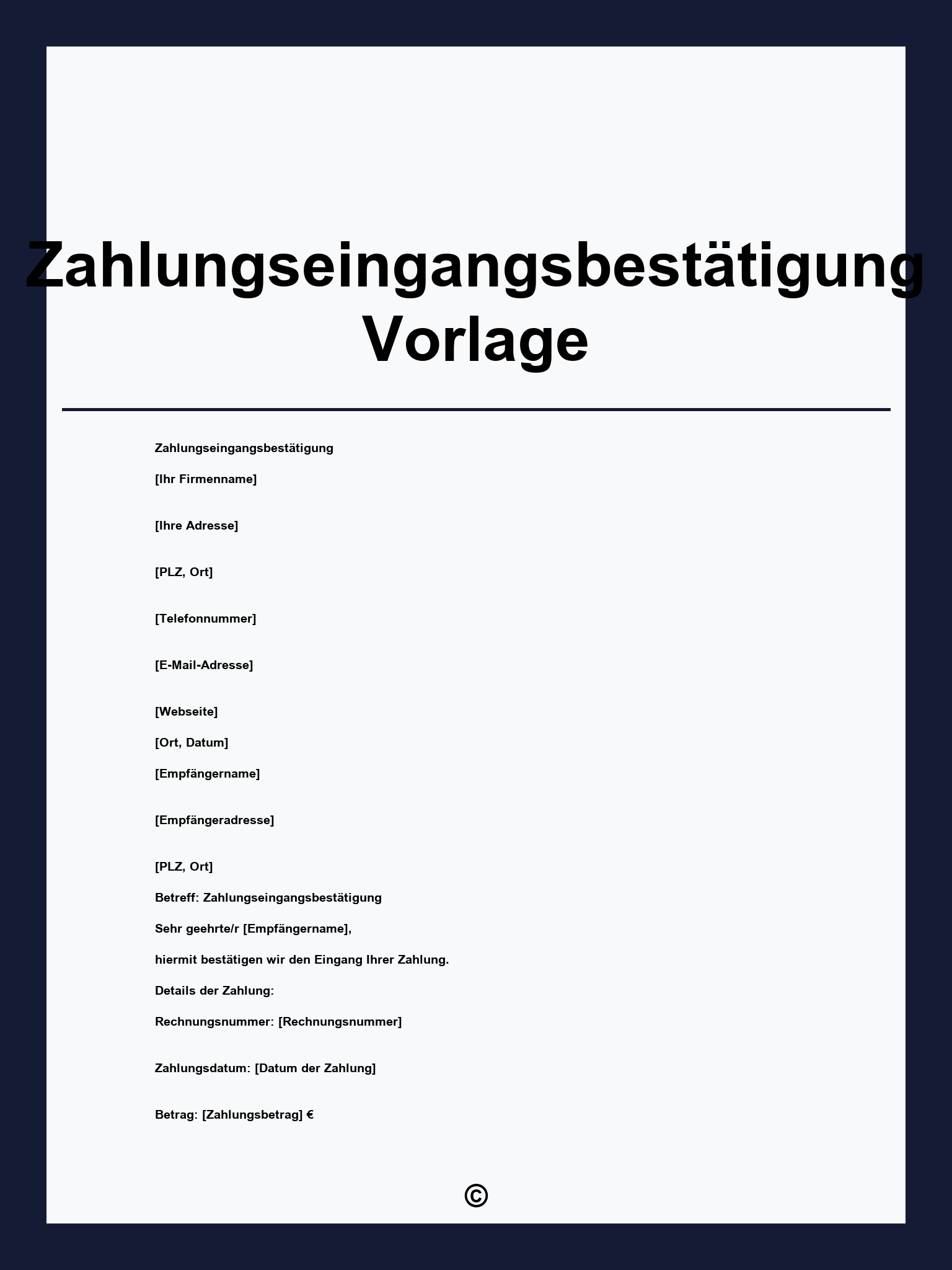 Zahlungseingangsbestätigung Vorlage